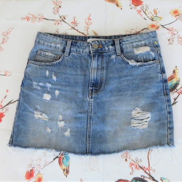 Zara Dresses & Skirts - Zara Trafaluc Distressed Denim Skirt 5
